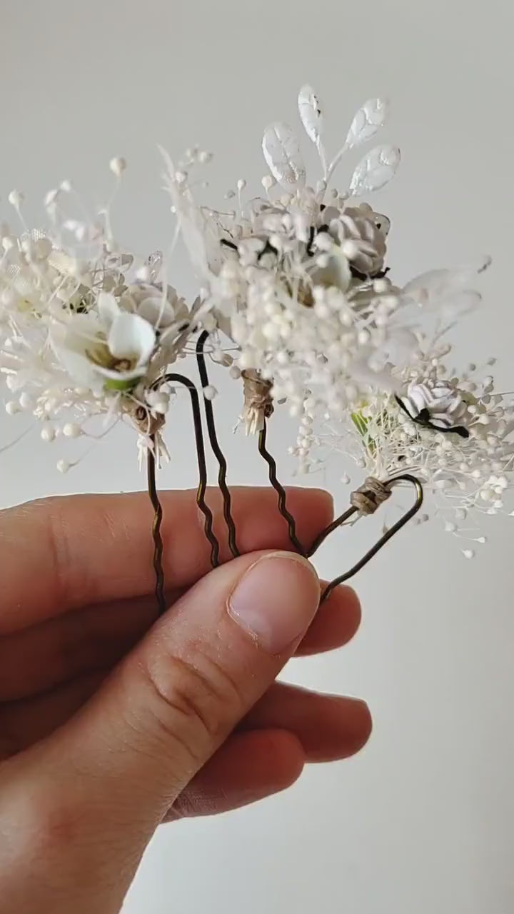 Floral Hair Pins Set: First Communion, Wedding Hair Accessories