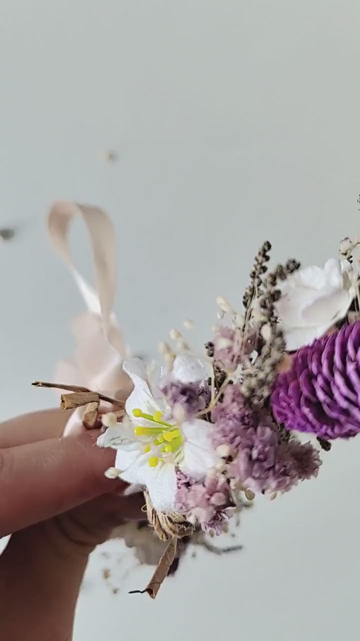 Rustic Purple Flower Wedding Crown: Boho Bridal Headpiece