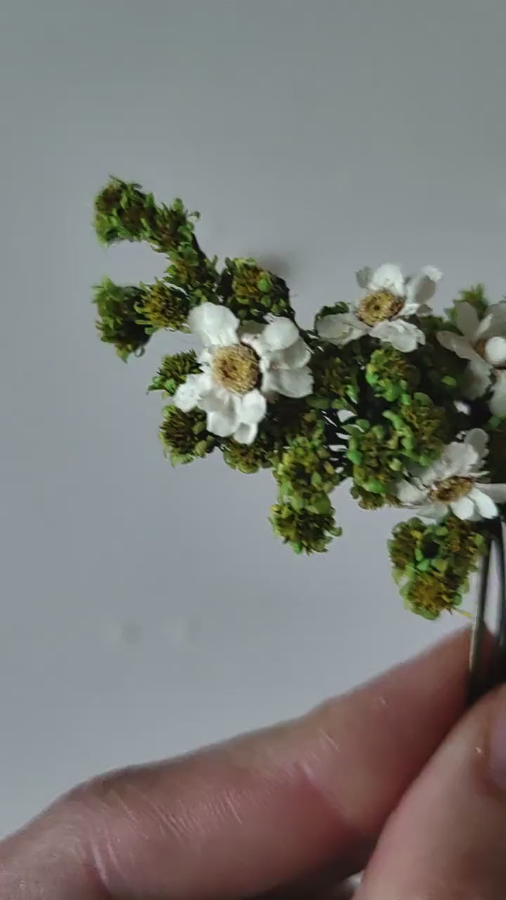 Greenery Bridal Hair Comb: Preserved Ixodia Flowers, Rustic Wedding