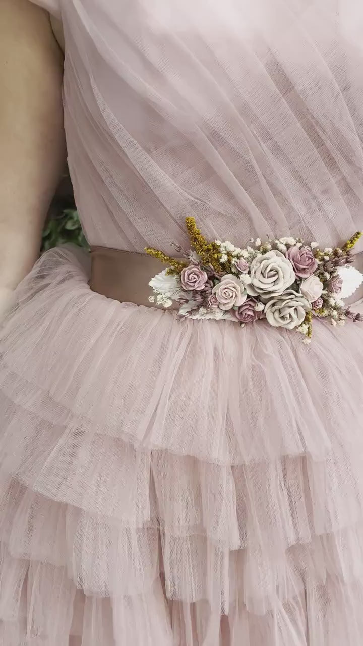 Dusty Pink Flower Belt: Romantic Wedding Dress Sash