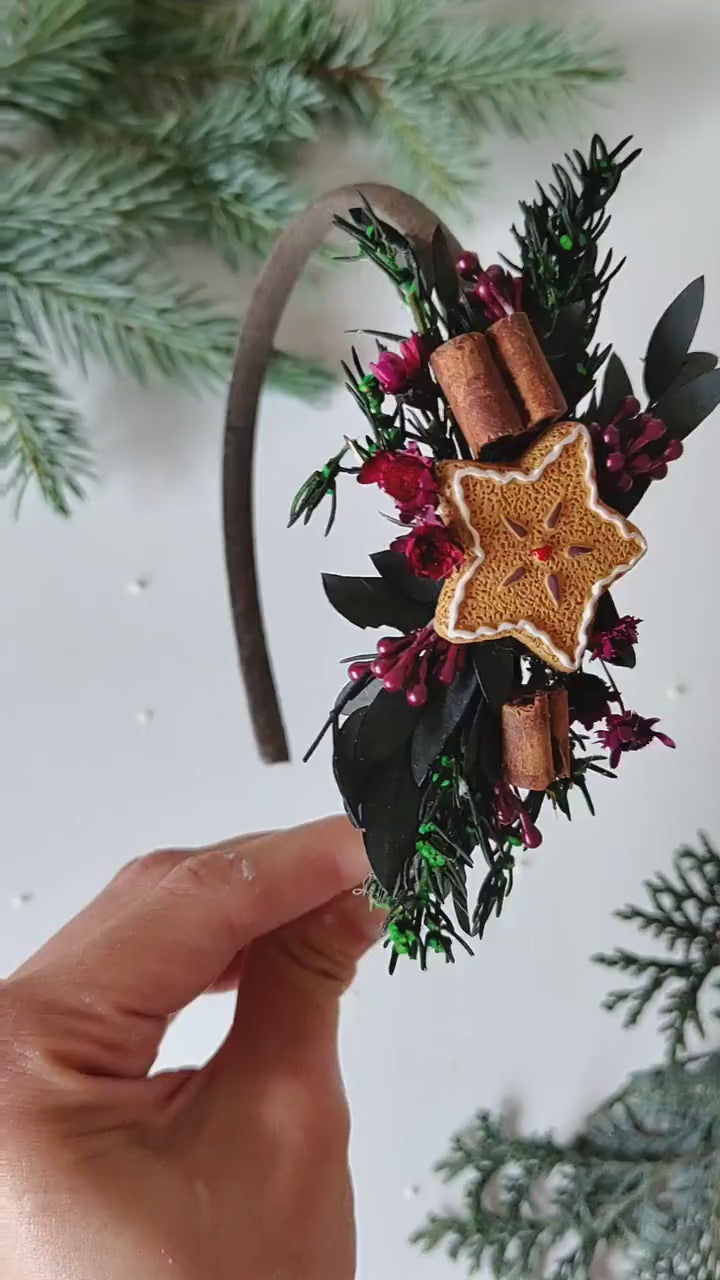 Gingerbread Star Christmas Headband: Winter Holiday Hair Accessory