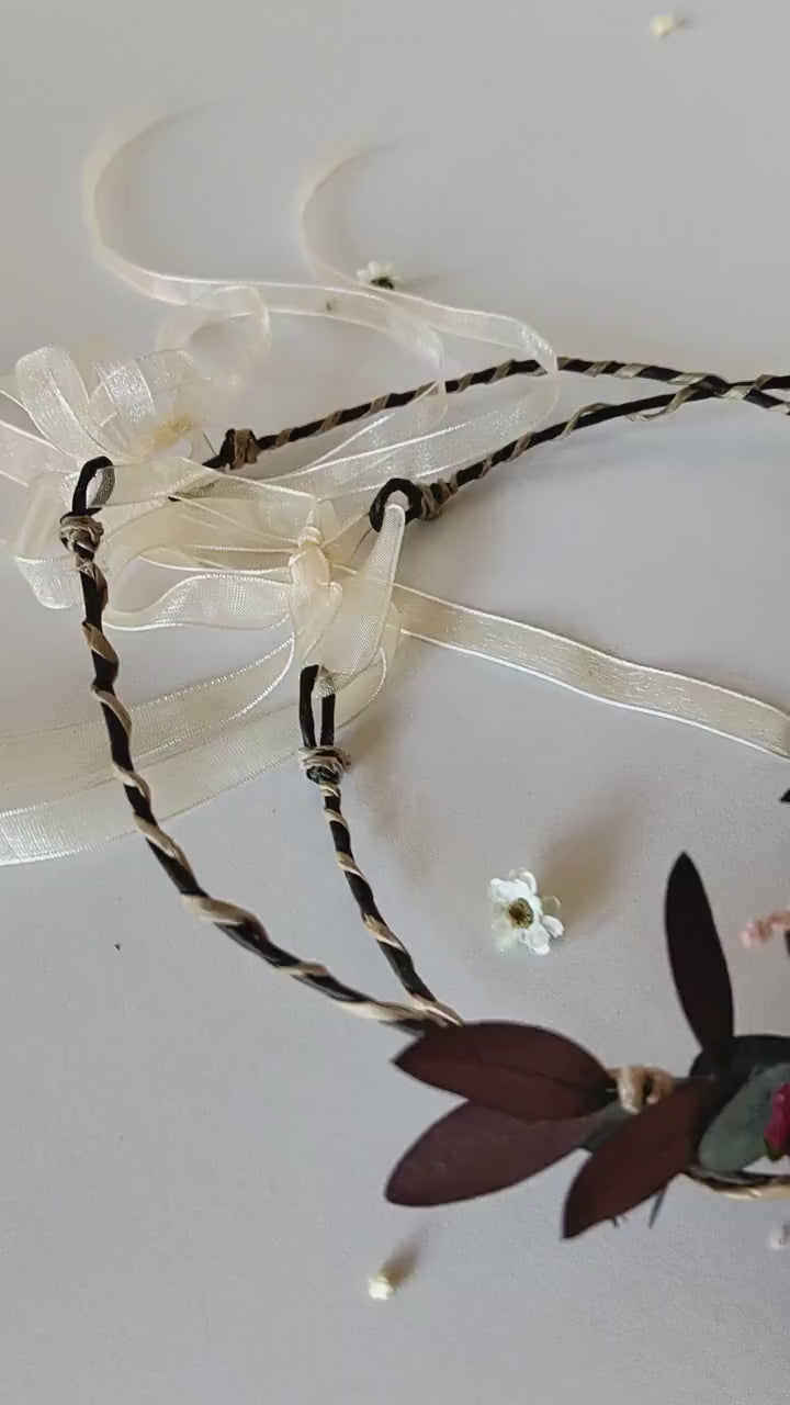 Burgundy Flower Hair Wreaths: Rustic Wedding Eucalyptus Crown Set