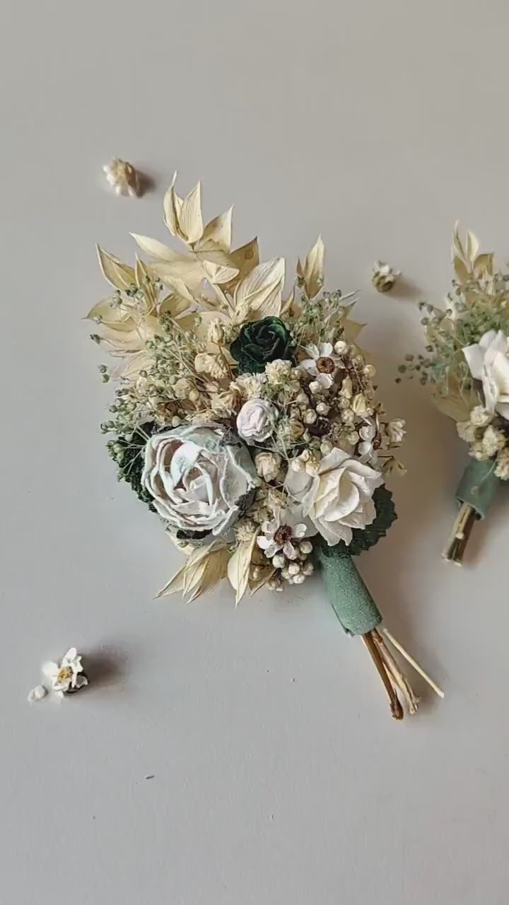 Mint Cream Flower Bridal Set: Rustic Cottagecore Wedding Accessories