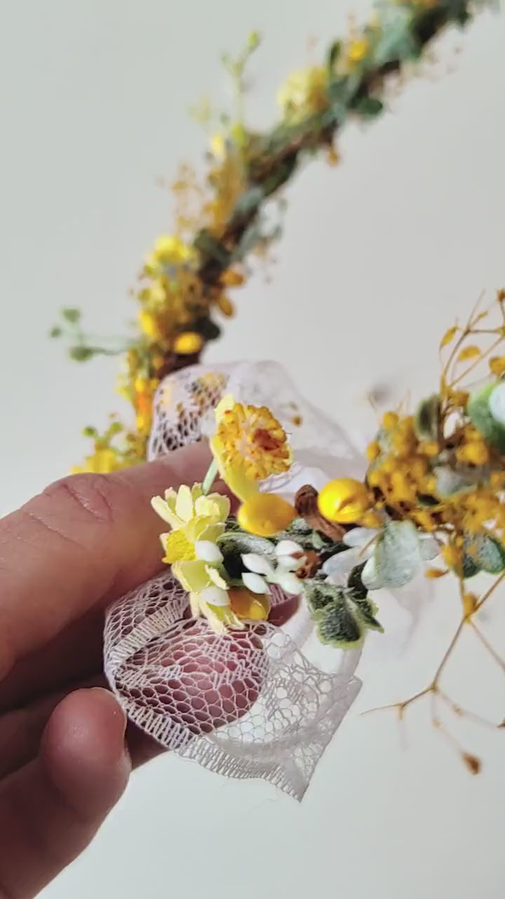 Yellow Daisy Floral Crown: Romantic Bridal Hair Wreath