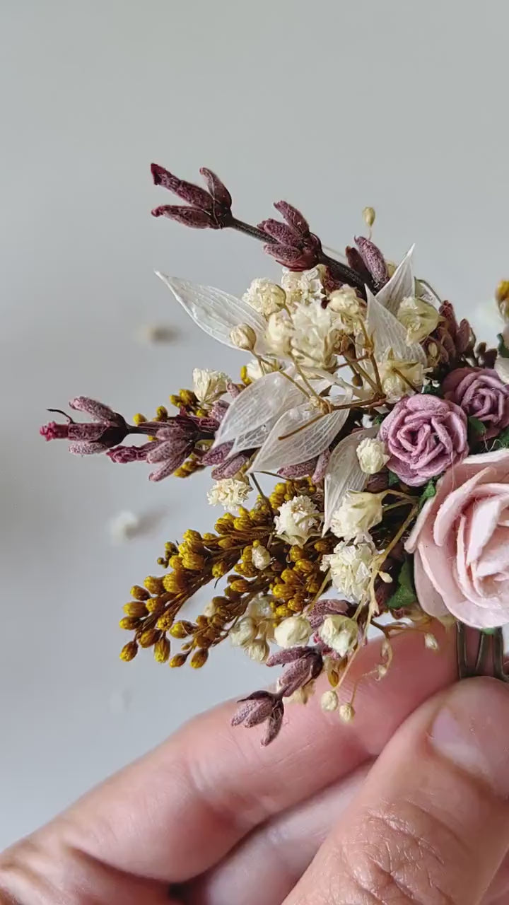 Dusty Pink Rose Hair Comb: Romantic Bridal Flower Comb