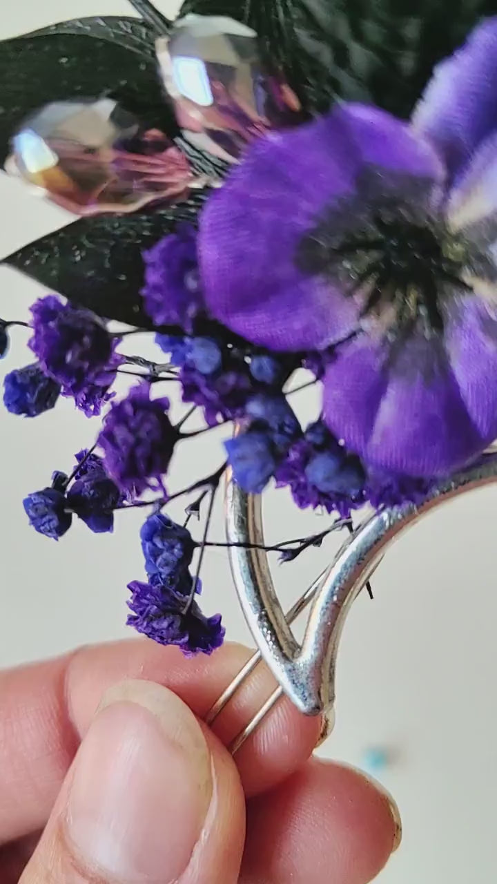 Halloween Moon Hair Clip: Purple Flower Gothic Wedding Accessory