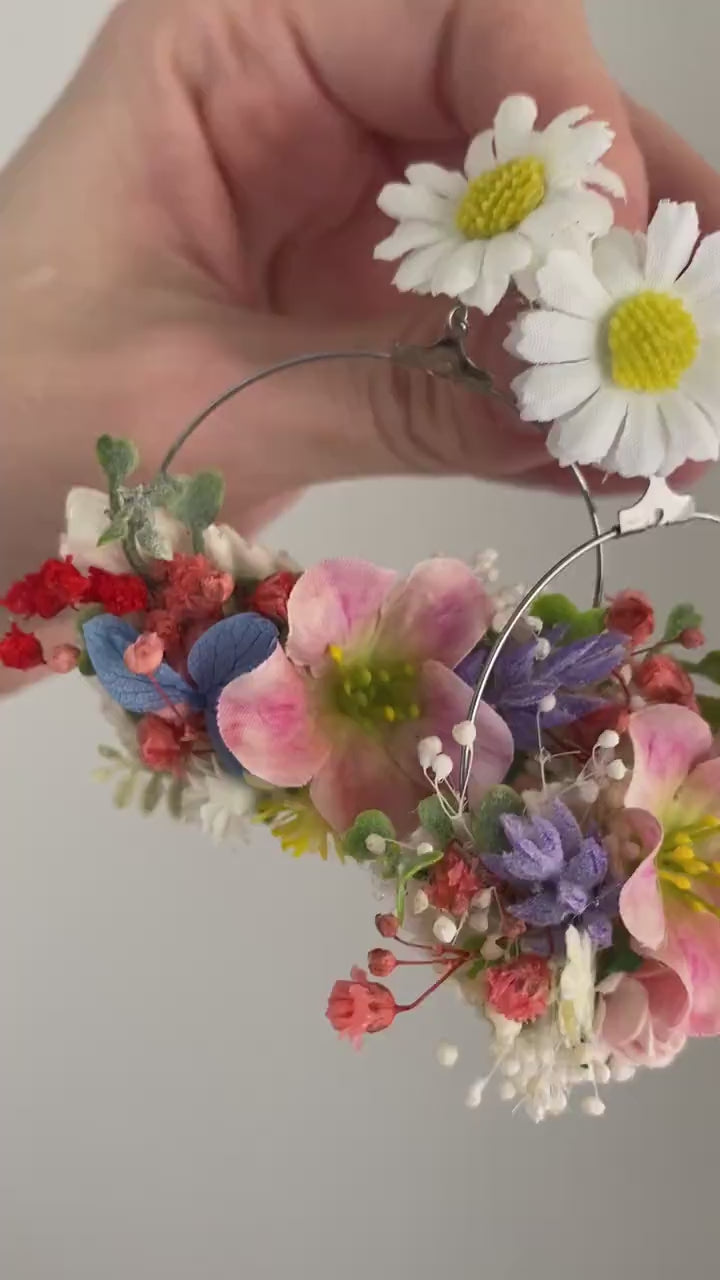 Spring Flower Circle Earrings: Meadow Wedding Jewelry