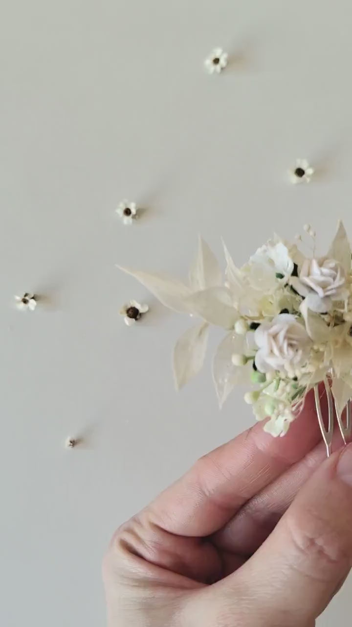 White Rose Flower Hair Comb: First Communion Headpiece