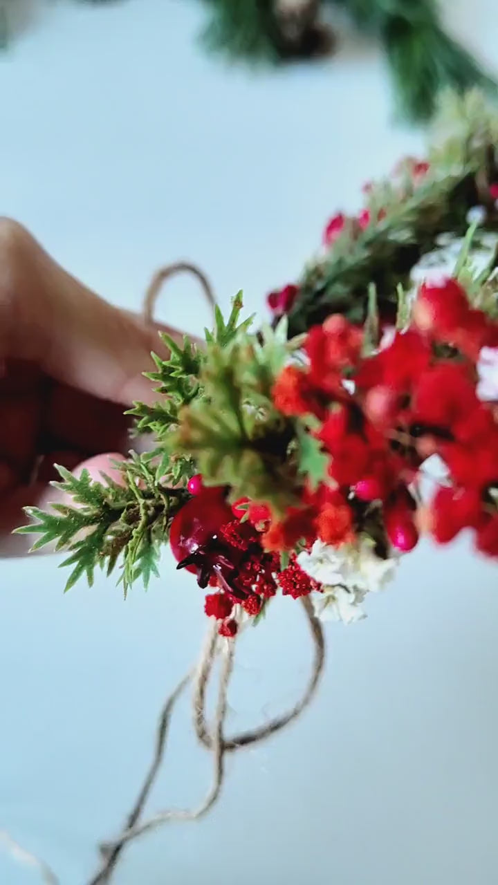 Red Flower Hair Crown: Winter Wedding Floral Wreath
