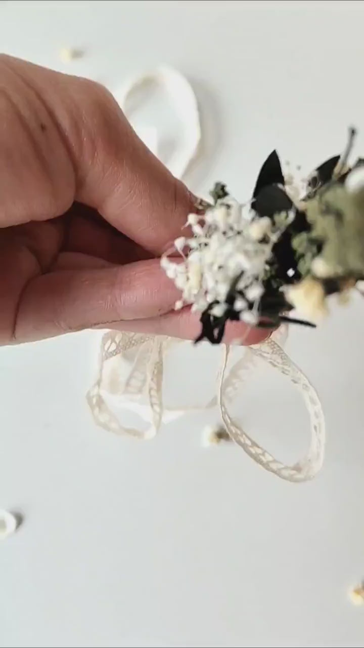 Natural Greenery Wedding Crown: Baby's Breath, Olive Leaf, Rosemary