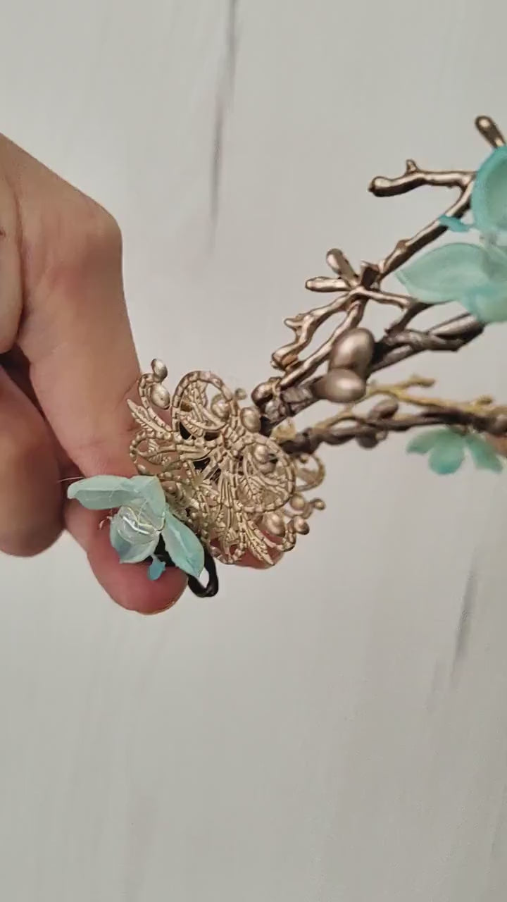 Mint & Gold Dragonfly Crown: Elven Bridal Tiara