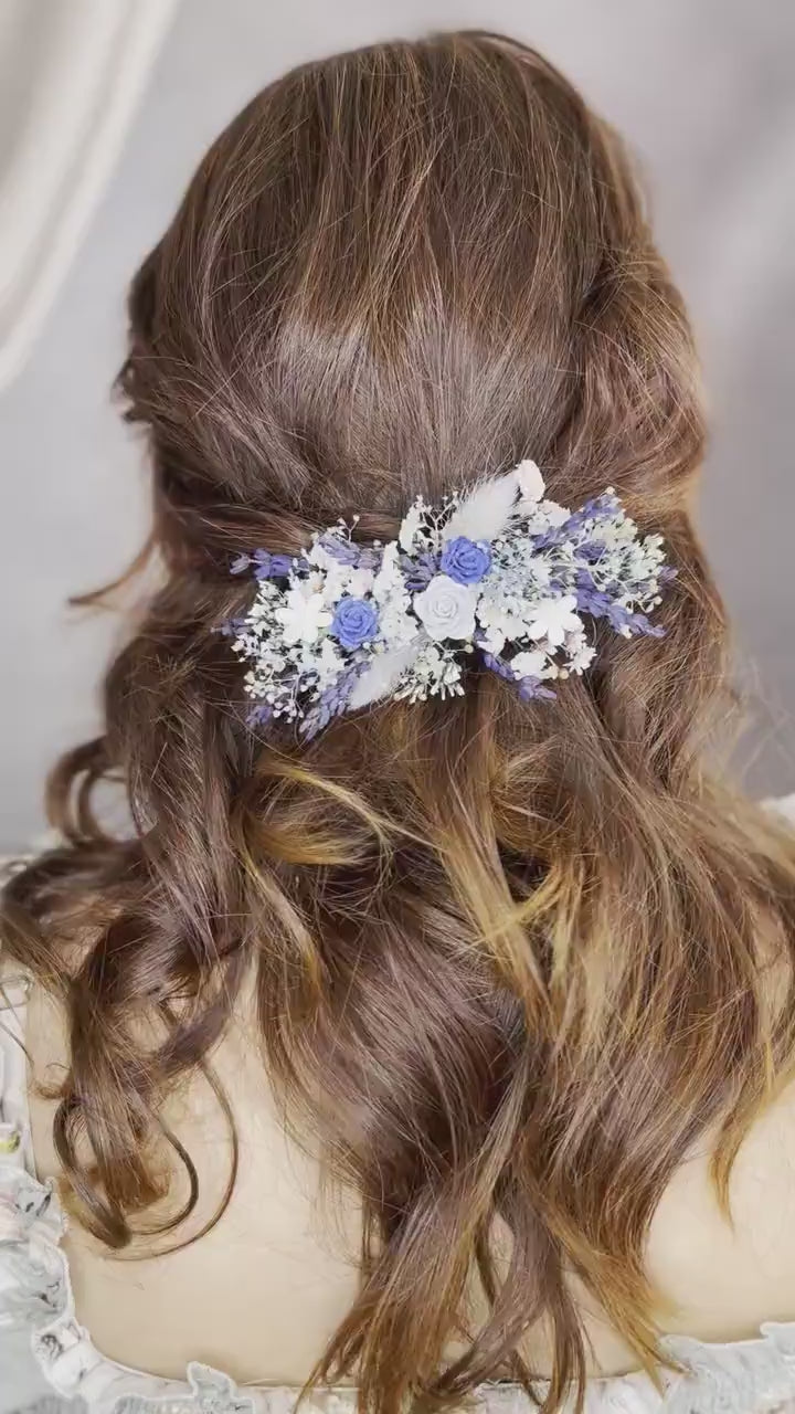 Blue Flower Hair Clip: Bridal Wedding Barrette