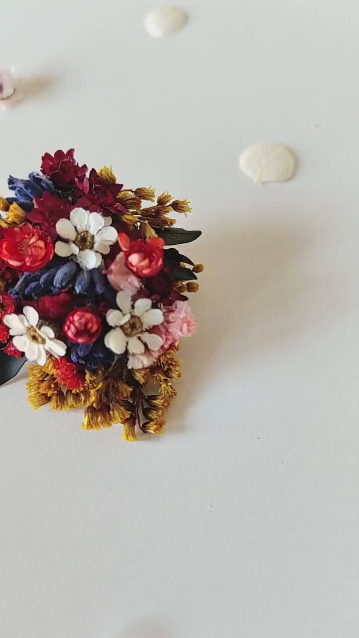 Colorful Preserved Flower Earrings: Natural Meadow Wedding Jewelry