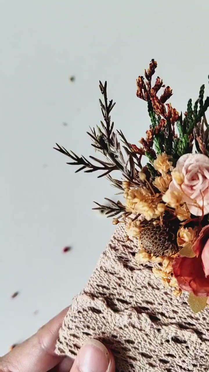 Fall Wedding Boutonniere: Rustic Groom Corsage, Preserved Flowers