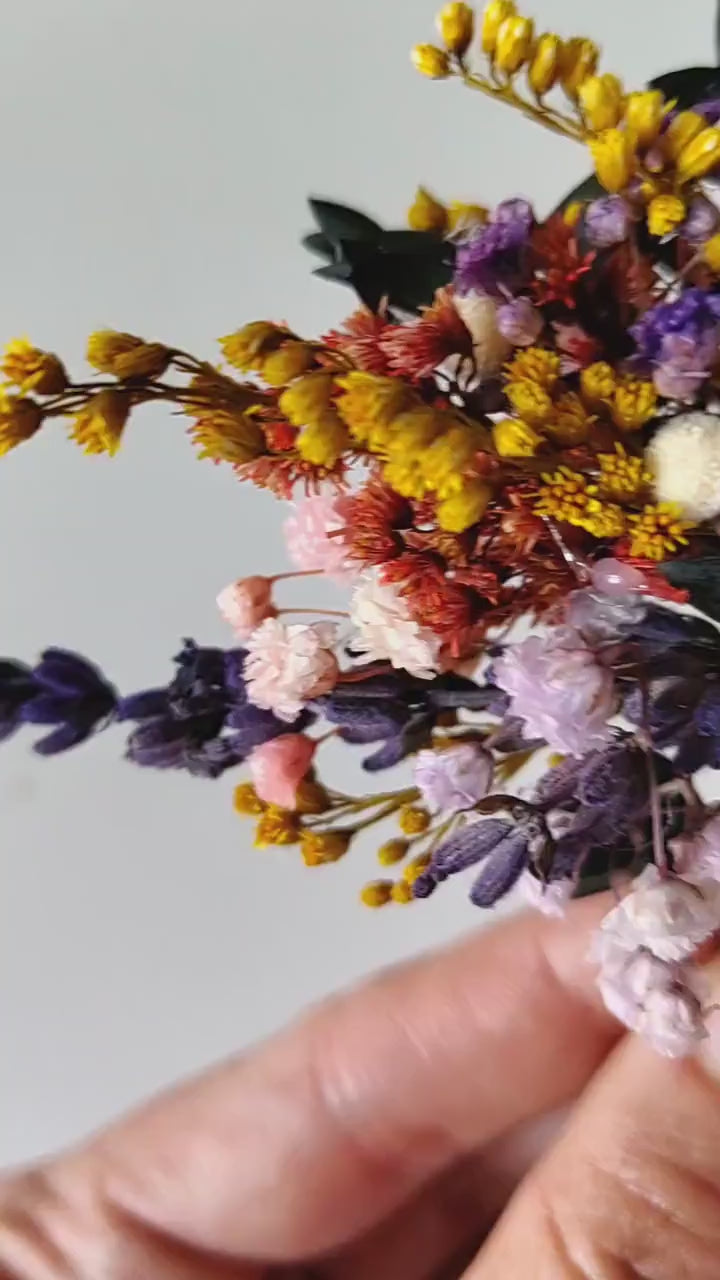 Preserved Wildflower Bridal Comb: Colorful Meadow Wedding Hair Accessory