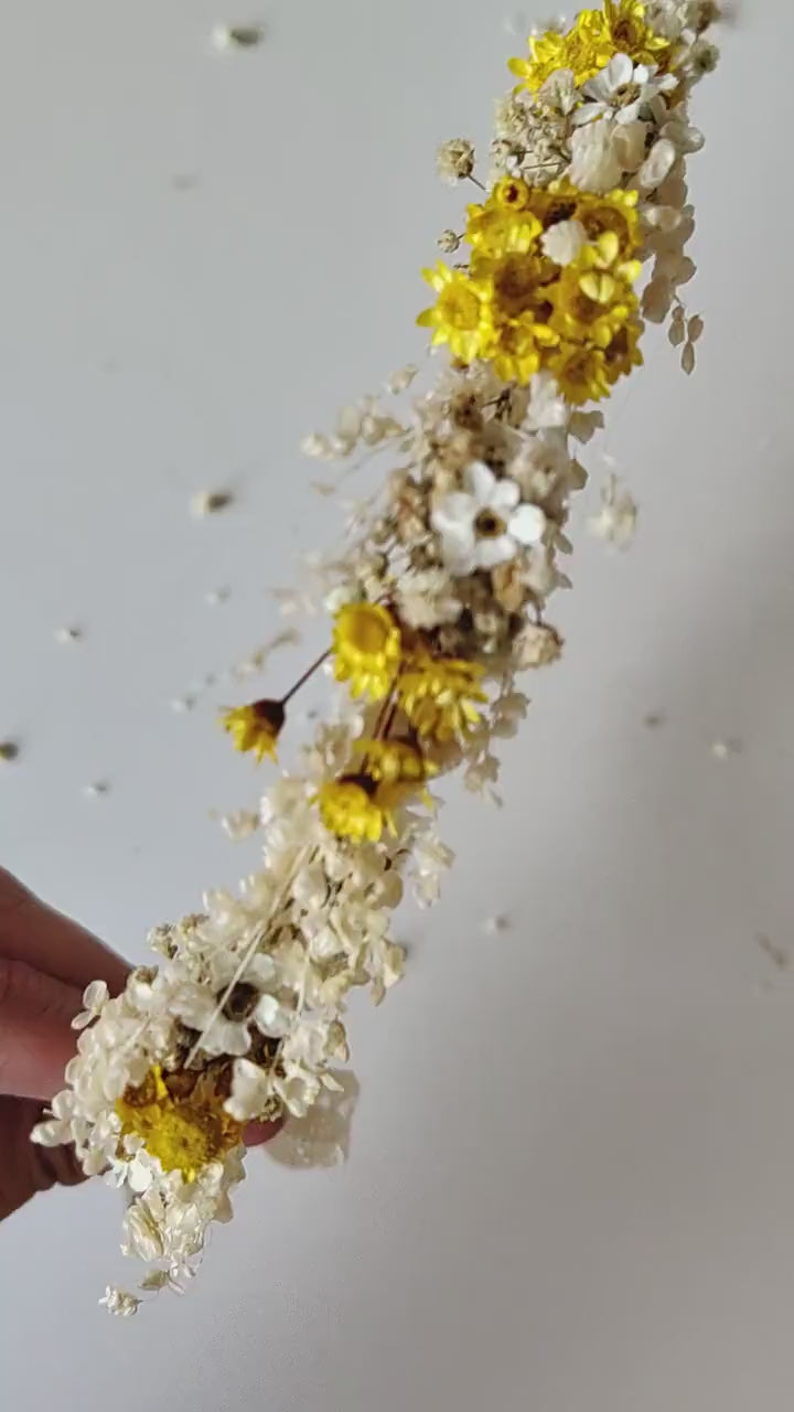 Yellow Ivory Flower Crown: Bridal Dried Floral Headpiece