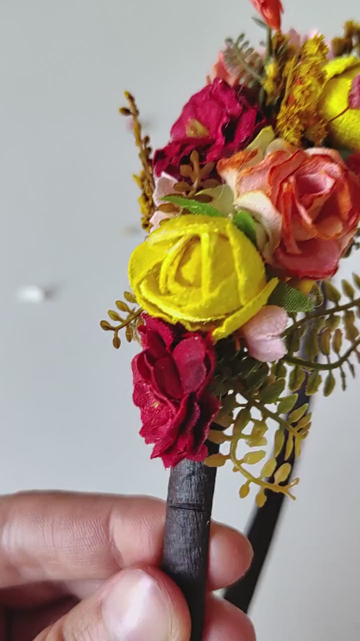 Autumn Flower Headband: Red & Yellow Bridal Headpiece