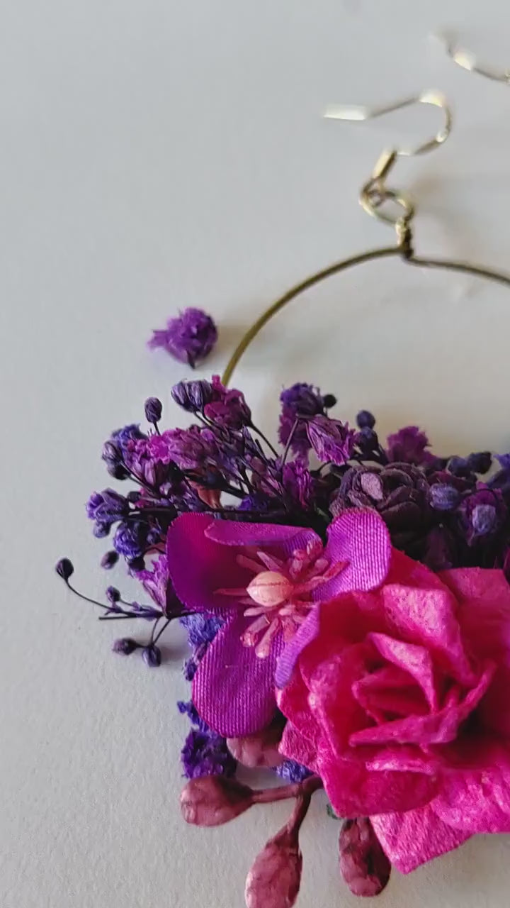 Magenta Flower Circle Earrings: Unique Wedding Jewelry