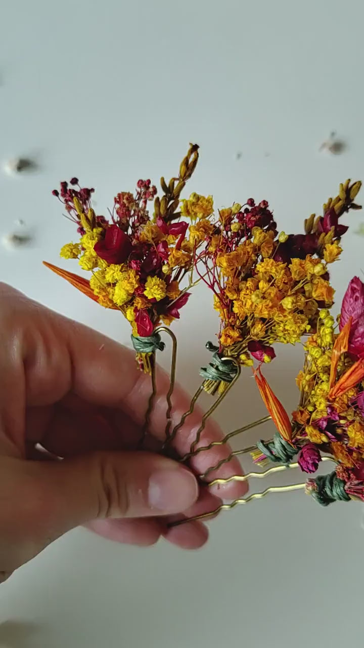 Autumn Dried Flower Hairpins: Bridal Wedding Hair Accessory
