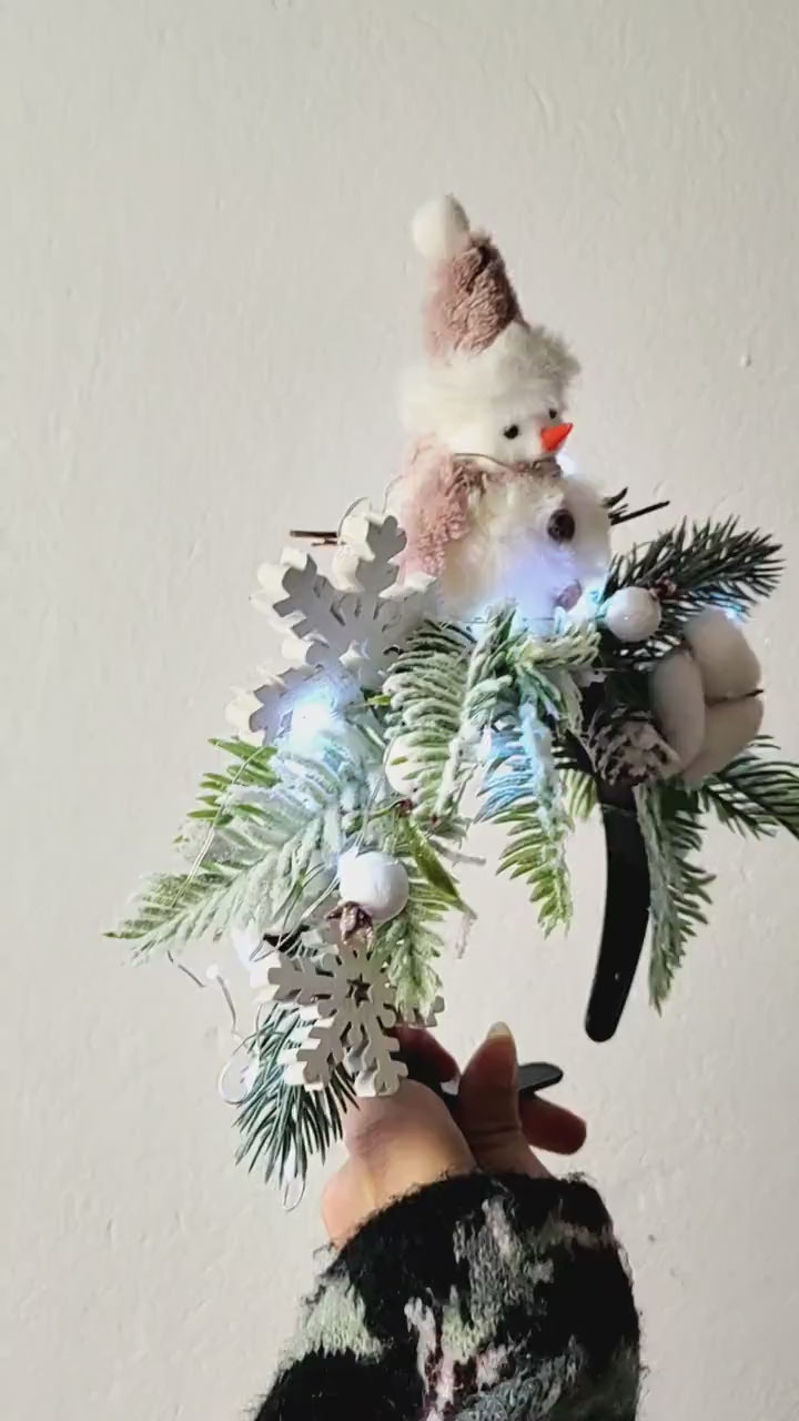 Snowman Christmas Headband with Lights: Winter Holiday Headpiece