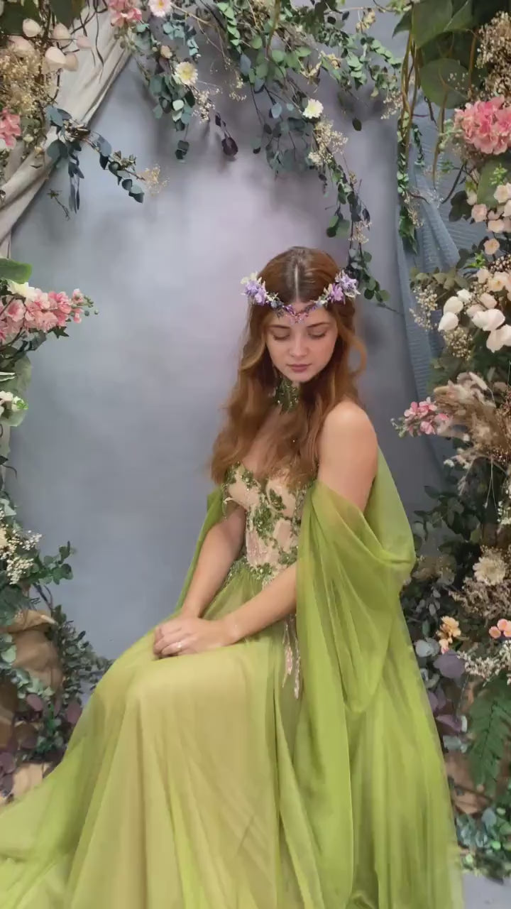 Elven Flower Tiara: Butterfly Wedding Crown, Lilac Fairy Bridal Headpiece