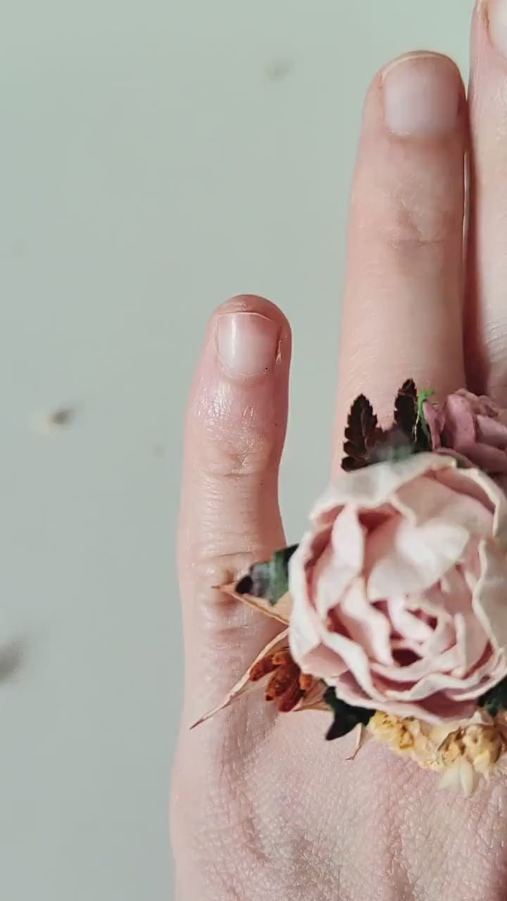 Blush Flower Ring: Adjustable Bridal Floral Jewelry