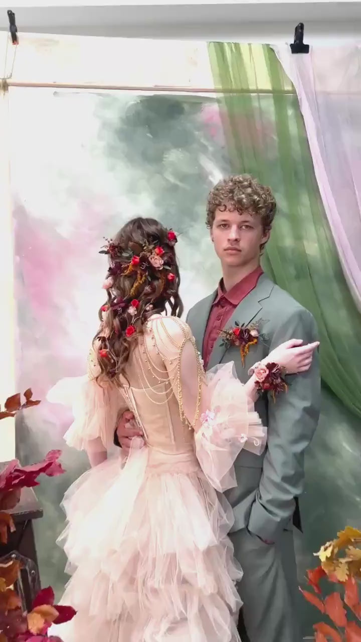 Autumn Bridal Hair Vine with Flower Veil: Cottagecore Wedding