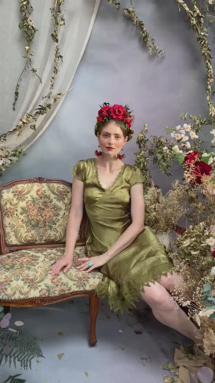 Red Frida Flower Headband: Flamenco Bridal Hair Crown