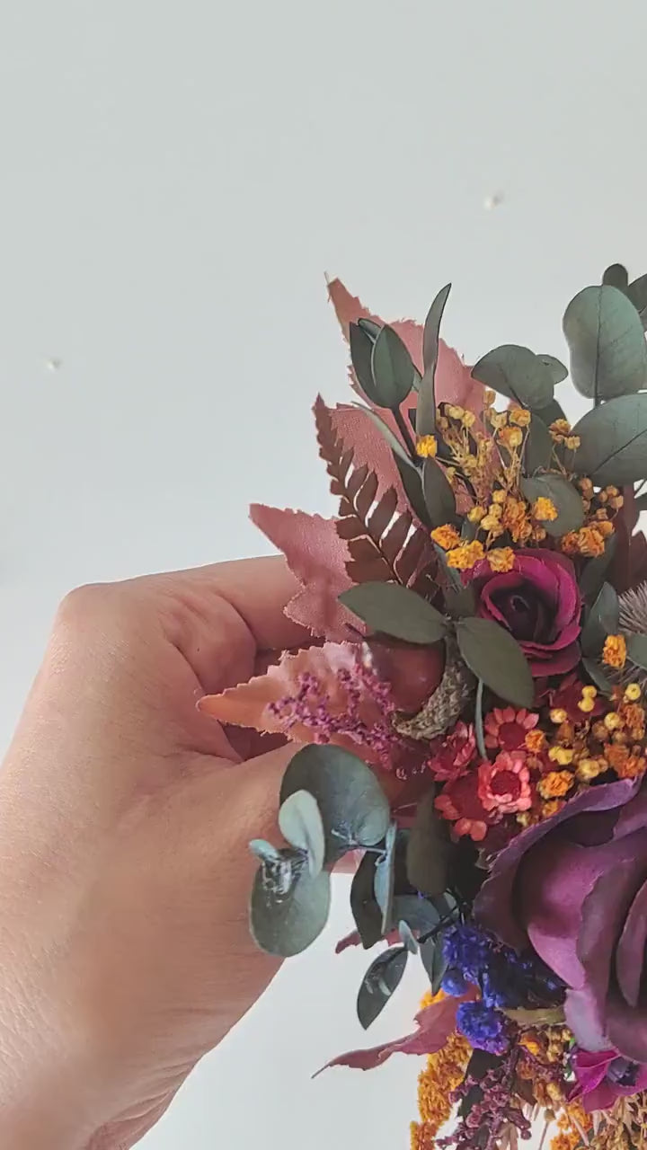 Woodland Wedding Boutonniere: Autumn Brooch Corsage, Purple Boho Flower