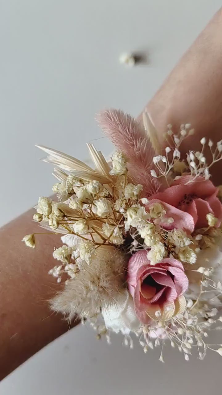 Floral Bracelet: Romantic Pastel Pink Cream Flower Corsage