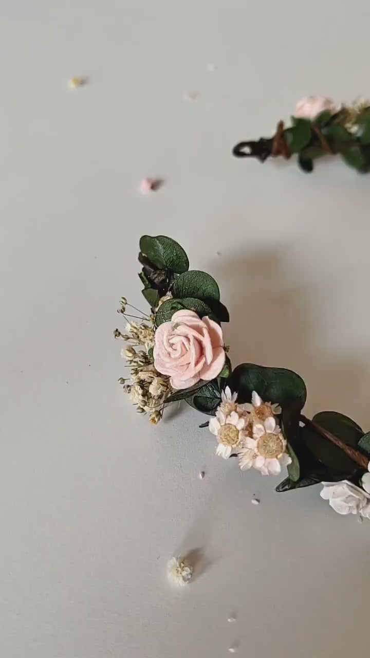 Eucalyptus Flower Crown: Blush Rose Bridal Headpiece