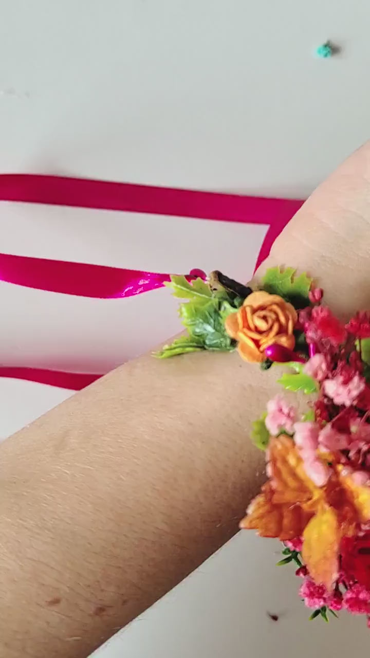 Magenta Flower Bracelet: Boho Wedding Wrist Corsage