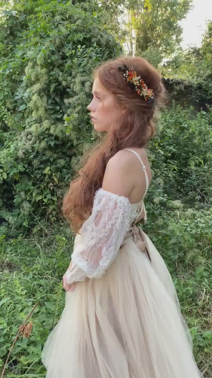 Autumn Flower Hair Comb: Preserved Eucalyptus & Baby's Breath Wedding Accessory