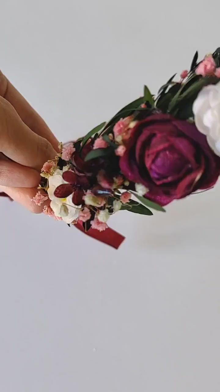 Burgundy Flower Half Wreath: Autumn Wedding Bridal Headpiece
