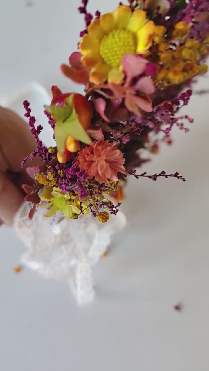 Autumn Flower Hair Crown: Rustic Boho Wedding Headpiece