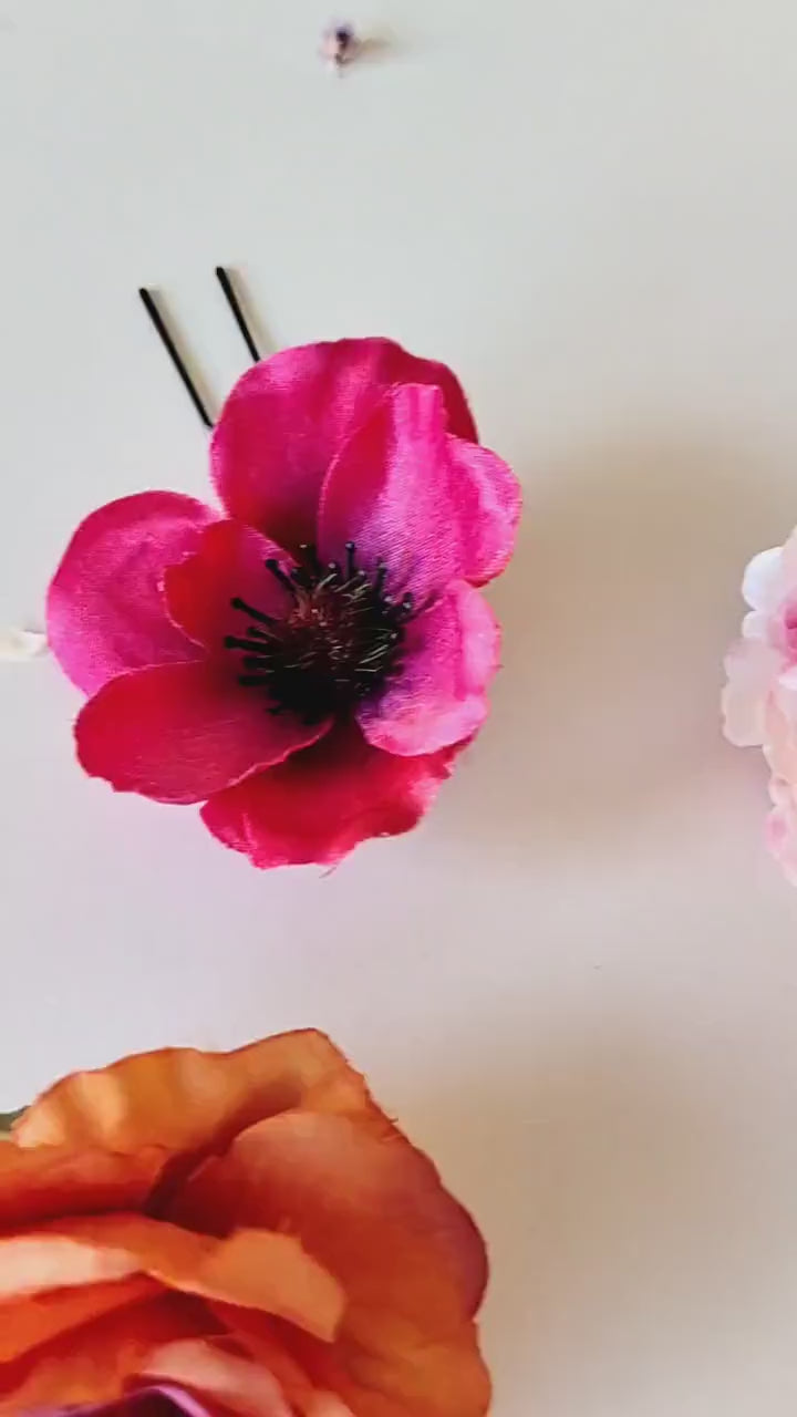 Frida Flower Hairpins: Colorful Boho Wedding Hair Accessories