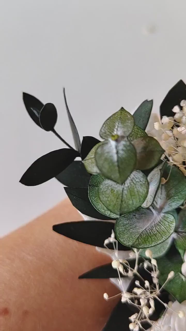 White Rose Eucalyptus Bracelet: Greenery Wedding Wrist Corsage