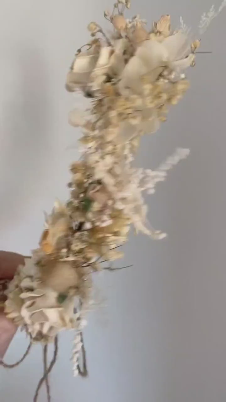 Beige Flower Hair Wreath: Rustic Cottagecore Wedding Headpiece