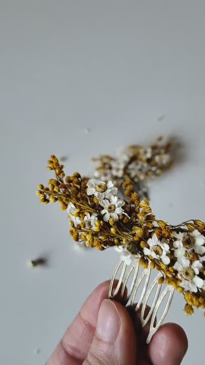 Ochre Cream Flower Hair Comb Set: Rustic Wedding Accessories
