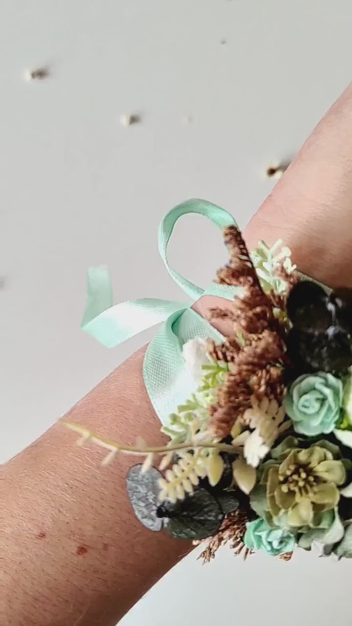 Mint Green Flower Bracelet: Boho Wedding Wrist Corsage