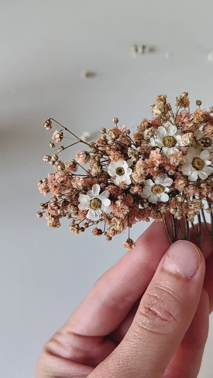 Blush Dried Flower Hair Comb: Wedding Baby's Breath Accessory