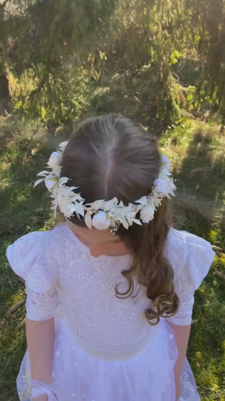 White Peony Communion Flower Wreath: Girls Hair Crown