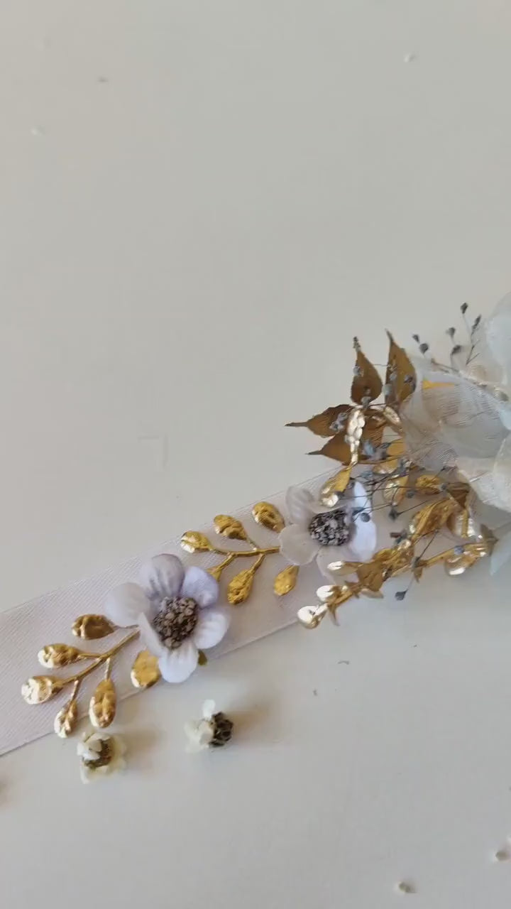 Vintage Mint & Gold Flower Belt: Cottagecore Bridal Accessory