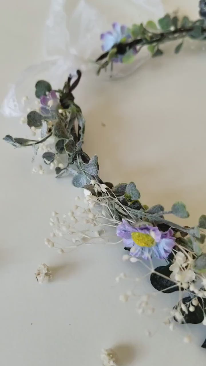 Daisy Eucalyptus Flower Wreath: Bridal Hair Accessory, Romantic Wedding