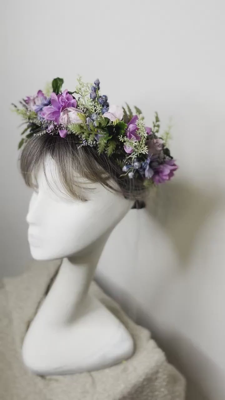 Purple Flower Wedding Crown: Boho Bridal Headpiece