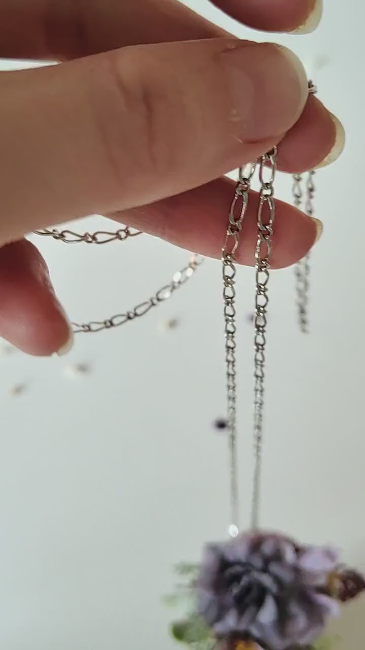 Purple Flower Necklace: Long Violet Pendant, Bridal Jewelry