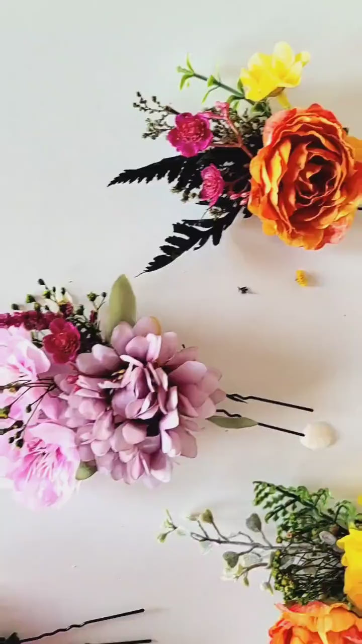 Frida Style Flower Hairpins: Colorful Boho Wedding Hair Accessories