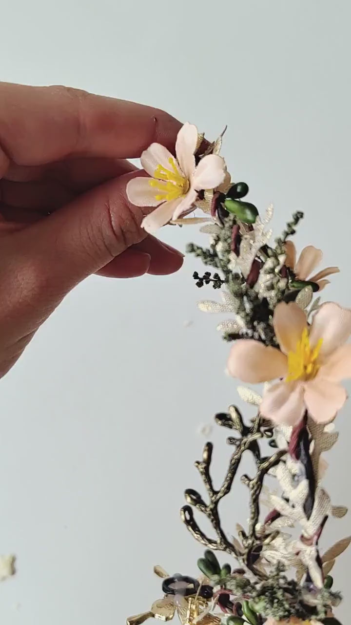 Butterfly Elven Crown: Green Beige Wedding Tiara