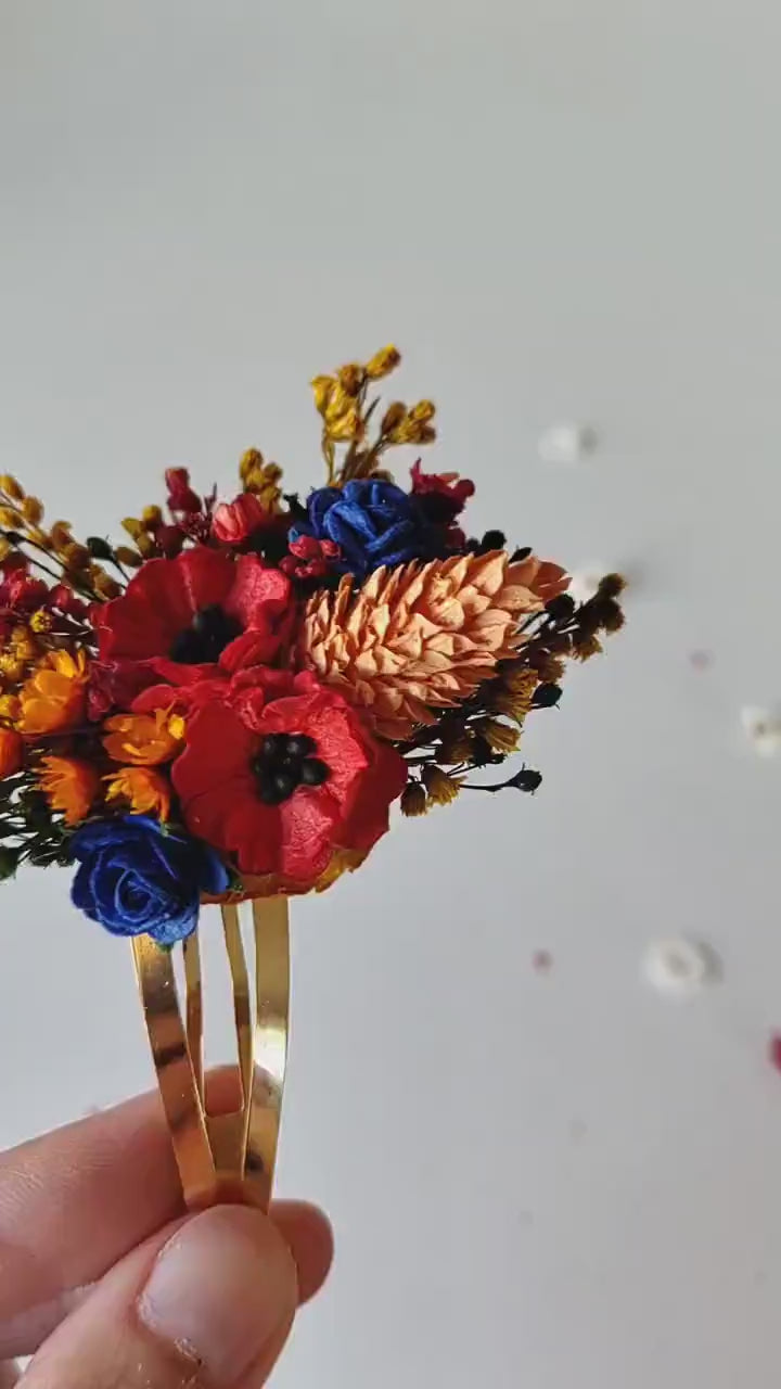 Folk Wedding Flower Set: Poppy Hair Comb, Earrings & Shoe Clips