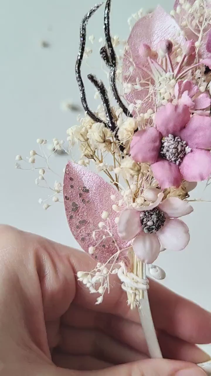 Pink Floral Crown: Communion Headband, Bridal Tiara